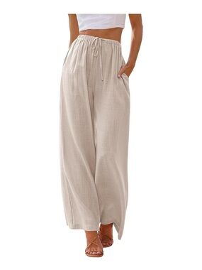 Women’s Wide Leg Drawstring Linen Pants - Cream